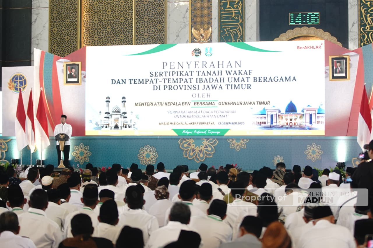 Pemkot Madiun Hadiri Penyerahan Sertipikat Tanah Wakaf dan Tempat Ibadah Se-Jawa Timur